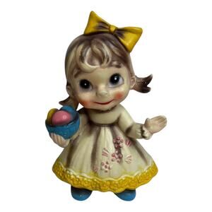 Vintage Josef Originals Wee Folks Girl With Basket Easter Eggs 1960s Figurine
